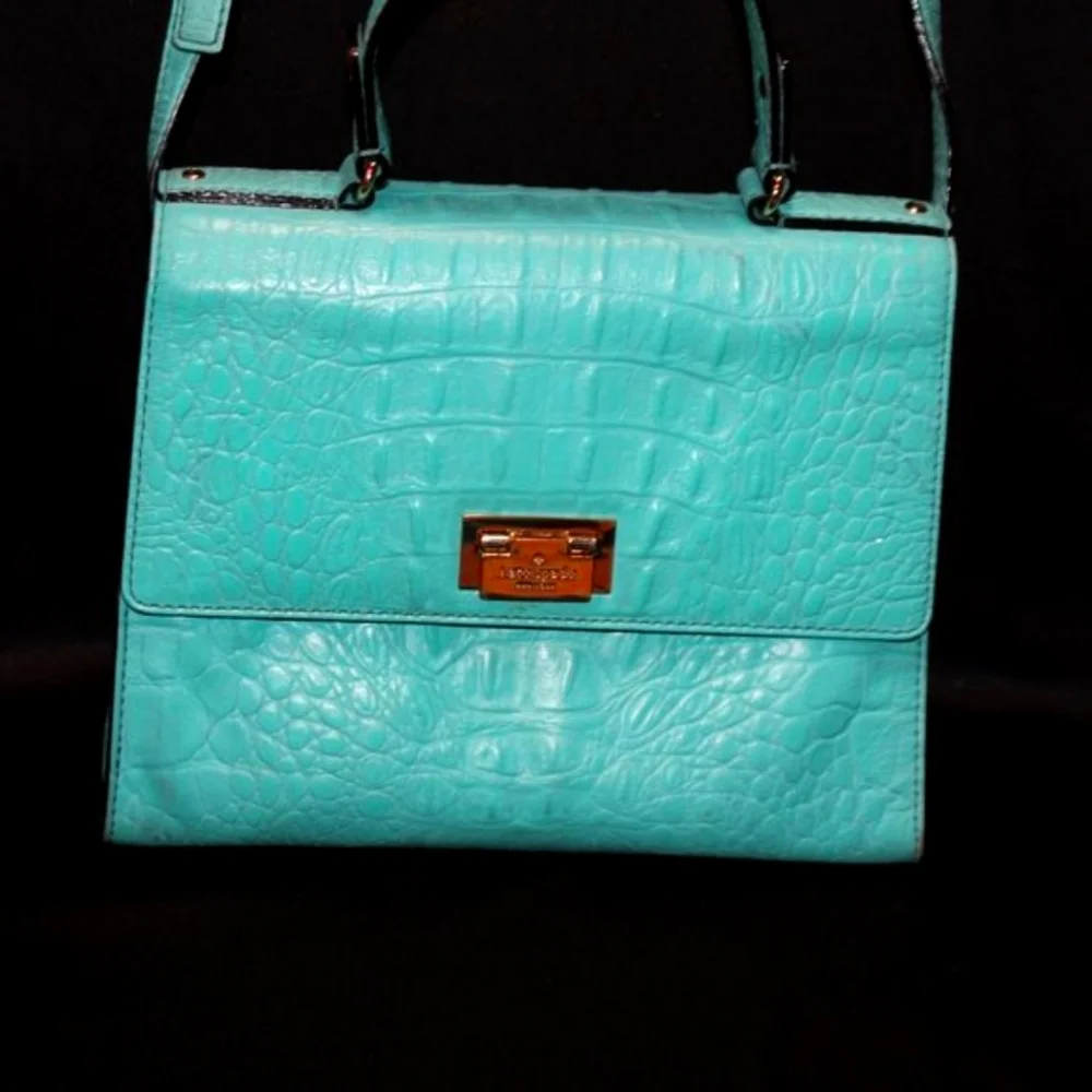 Kate Spade New York Turquoise Crocodile Print Leather Shoulder Bag